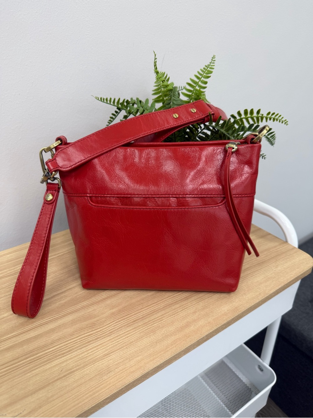 HOBO Women's Ashe Crossbody In Brick Red Leather with Wrist Strap - Picture 4 of 14